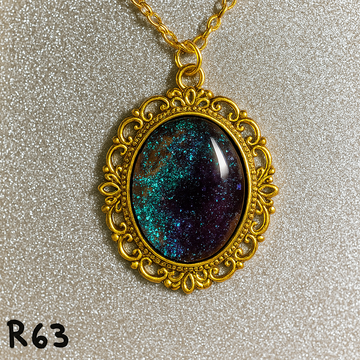 Midnight Teal and Dark Berry Glitter Resin Pendant Necklace R63
