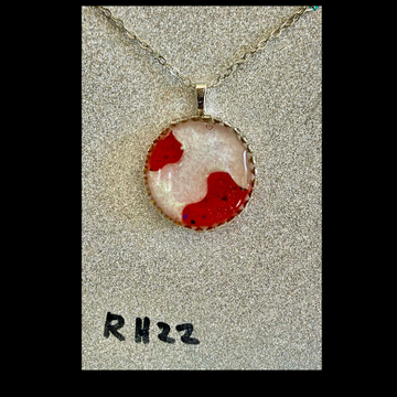 Handcrafted round pendant necklace red and white marble design resin- Valentine's Collection