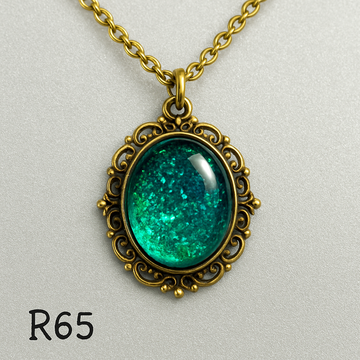 Deep Teal and White Cosmic Swirl Pendant in Antique Silver Frame R65