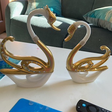 Glamorous Gold & White Swan Figurine with Rhinestone Accents