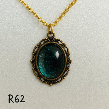 Tropical Ocean Swirl Resin Pendant in Ornate Gold Frame R62