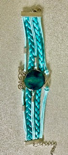 Teal & Aqua Braided Wrap Bracelet with "Love" Script Charm