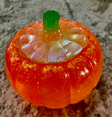 Sparkle Orange Resin Pumpkin Lidded Box - Halloween Trinket Keeper