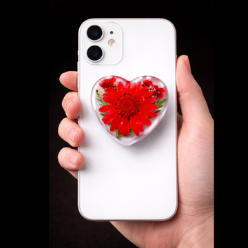 Handmade Pressed Flower Heart Phone Grip (Pop-It Style)