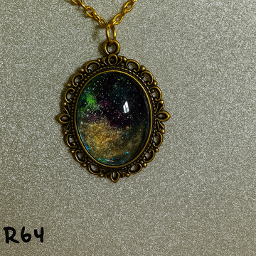 Icy Teal and Silver Beach Gradient Pendant in Ornate Silver Frame R64