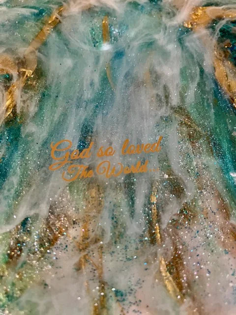 Celestial Angel Wings Cross Resin Display Stand with Geode Base