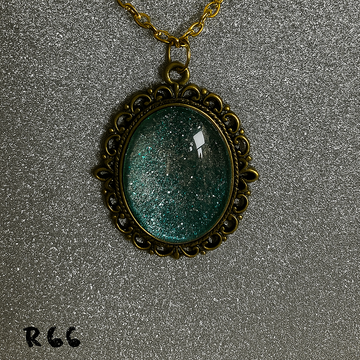 Seafoam and Silver Glitter Gradient Pendant in Bronze Frame R66