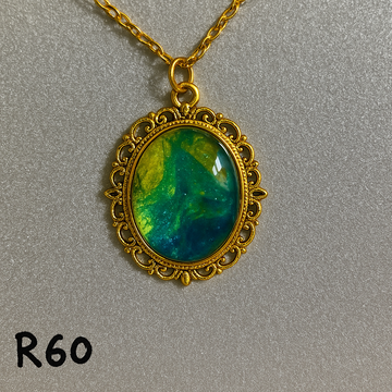 Tropical Ocean Swirl Resin Pendant in Gold Filigree R60