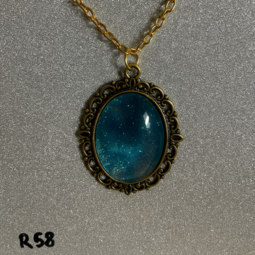 Deep Emerald and Gold Glitter Resin Pendant in Ornate Frame R58