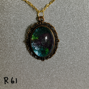 Deep Teal Shimmer Resin Pendant in Antique Silver Setting R61