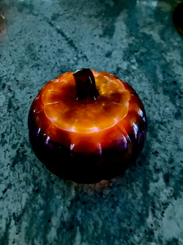 Iridescent Fiery Orange & Purple Resin Pumpkin Trinket Box - Glowing Fall Decor