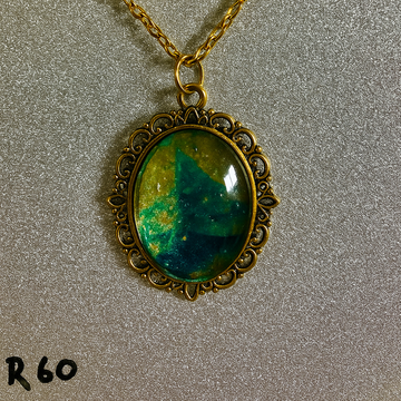 Tropical Ocean Swirl Resin Pendant in Gold Filigree R60