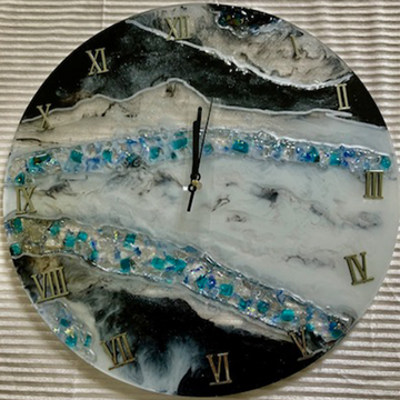 Agate Geode-Style Resin Wall Clock with Aqua & Gold Accents