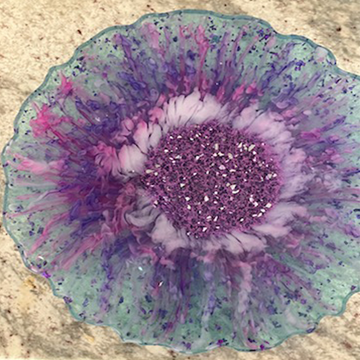 Amethyst Burst & Aqua Blue Scalloped Resin Art Dish