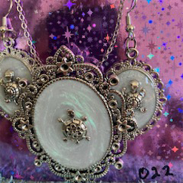 Antique Silver Turtle Cameo Resin Jewelry Set (022)