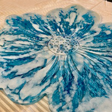 Aqua & White Fluid Art Resin Flower Tray