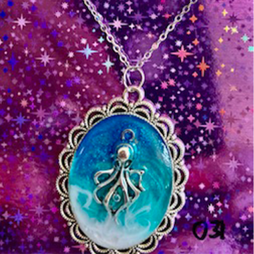 Blue Resin Octopus Cameo Necklace (031)