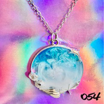 Blue Swirl Resin Ocean Wave Necklace (054)