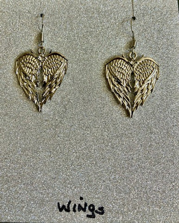 Bronze-Tone Angel Wings Heart Dangle Earrings