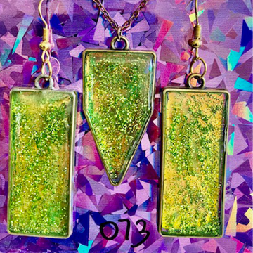 Chartreuse Glitter Geometric Jewelry Set (073)