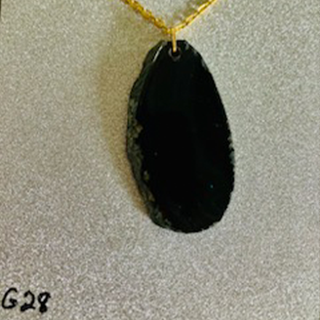 Classic Black Agate Slice Pendant (Gold Chain)