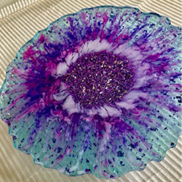 Cosmic Bloom Purple, Teal & White Glitter Resin Dish