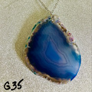 Deep Indigo Blue Banded Agate Slice Pendant Necklace