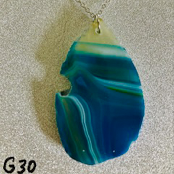 Deep Ocean Blue Banded Agate Slice Pendant Necklace