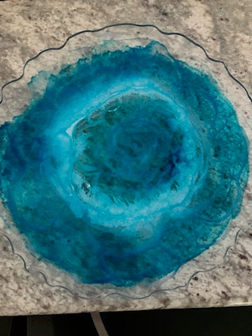 Deep Ocean Blue Geode Resin Trinket Dish