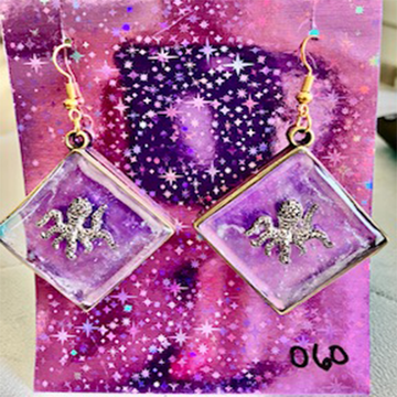 Diamond Kraken Octopus Purple Resin Drop Earrings (060)