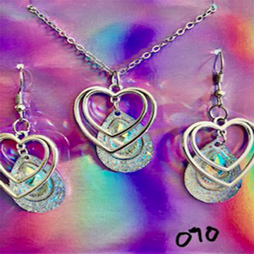 Double Heart Glitter and Gem Jewelry Set (070)