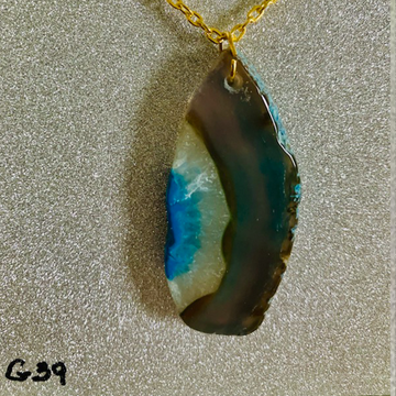 Earth & Ocean Bi-Color Agate Slice Pendant (Gold Chain)