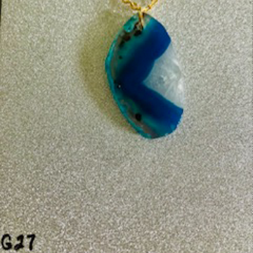 Electric Blue and White Agate Statement Pendant (Gold Chain)