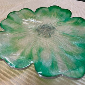 Emerald Green & Silver Shimmer Resin Flower Tray