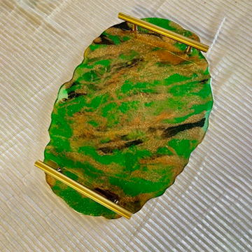 Emerald Green and Gold Geode-Edge Resin Serving/Vanity Tray