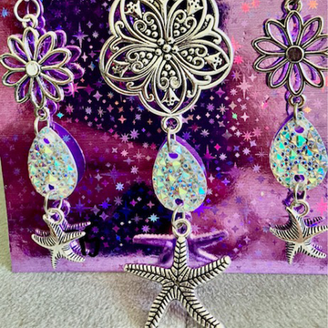Filigree Flower, Starfish & Glitter Jewelry Set (015)