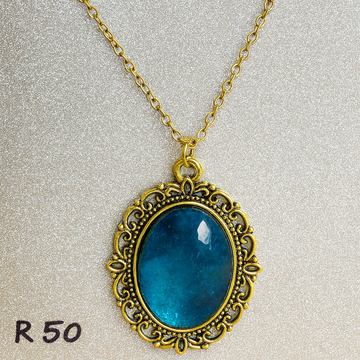 Icy Teal and Silver Cosmic Swirl Pendant in Ornate Silver Frame R50