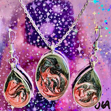 Inferno Red and Black Swirl Resin Jewelry Set (068)