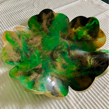 Irish Green and Gold Swirl Clover-Shaped Resin Dish