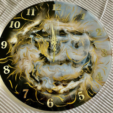 Luxury Black, White, and Gold Swirl Resin Art Wall Clock