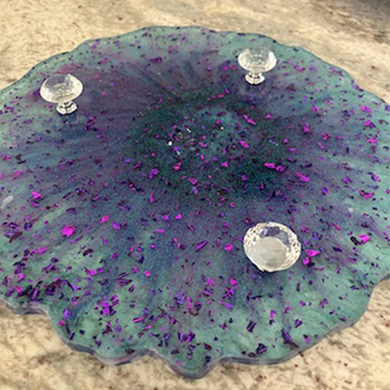 Mermaid Teal & Purple Resin Art Trivet with Crystal Feet