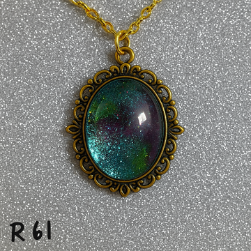 Multi-Color Nebula Glitter Pendant in Antique Copper Setting R61