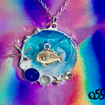 Ocean Fish and Bubble Resin Necklace (055)