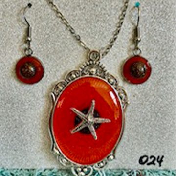 Ornate Red Resin Starfish Jewelry Set (024)