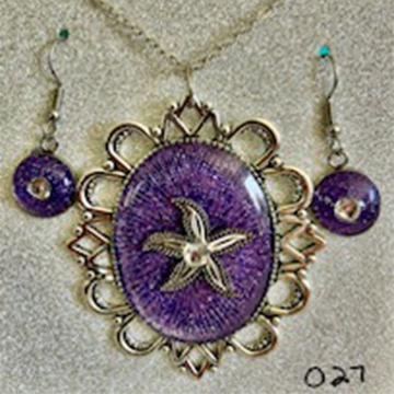 Ornate Silver Starfish and Purple Glitter Set (027)