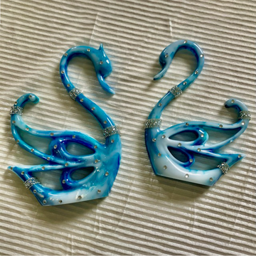 Pair of Aqua Blue Marbled Swan Wall Sconces with Glitter Accents