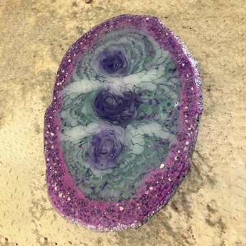 Purple Rose Bud Geode-Style Resin Art Platter