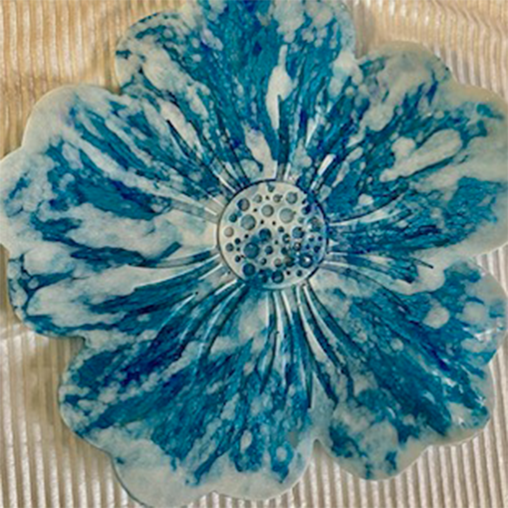 Aqua & White Fluid Art Resin Flower Tray