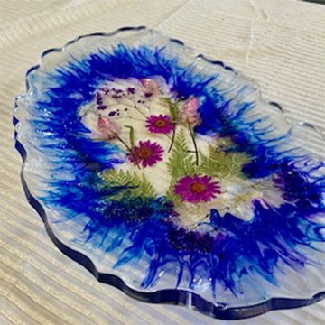 Royal Blue Pressed Flower Resin Trinket Tray