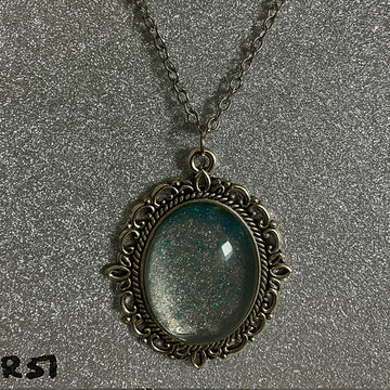 Saturated Teal Glitter Resin Pendant in Ornate Bronze Setting R57